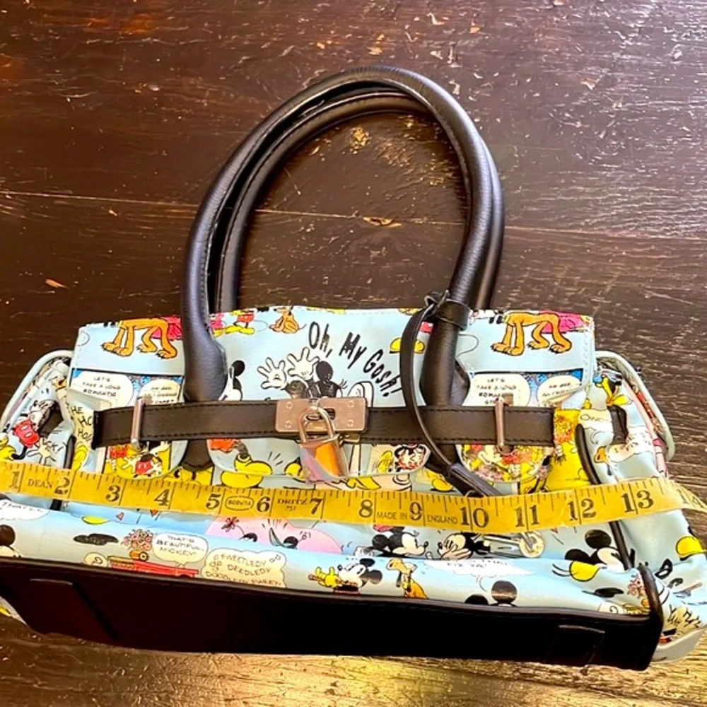 Disney Minnie & Mickey Mouse Lock & Key Satchel Purse Handbag Cartoon Comic Blue